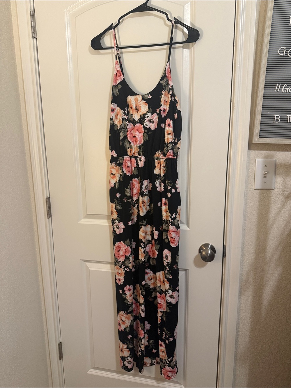 white birch Black Floral Spaghetti-Strap Maxi Dress